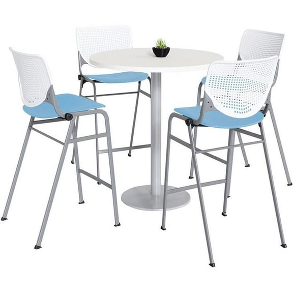 KFI 42" Round Bistro Table - White Top - Kool Barstools - White/Sky Blue