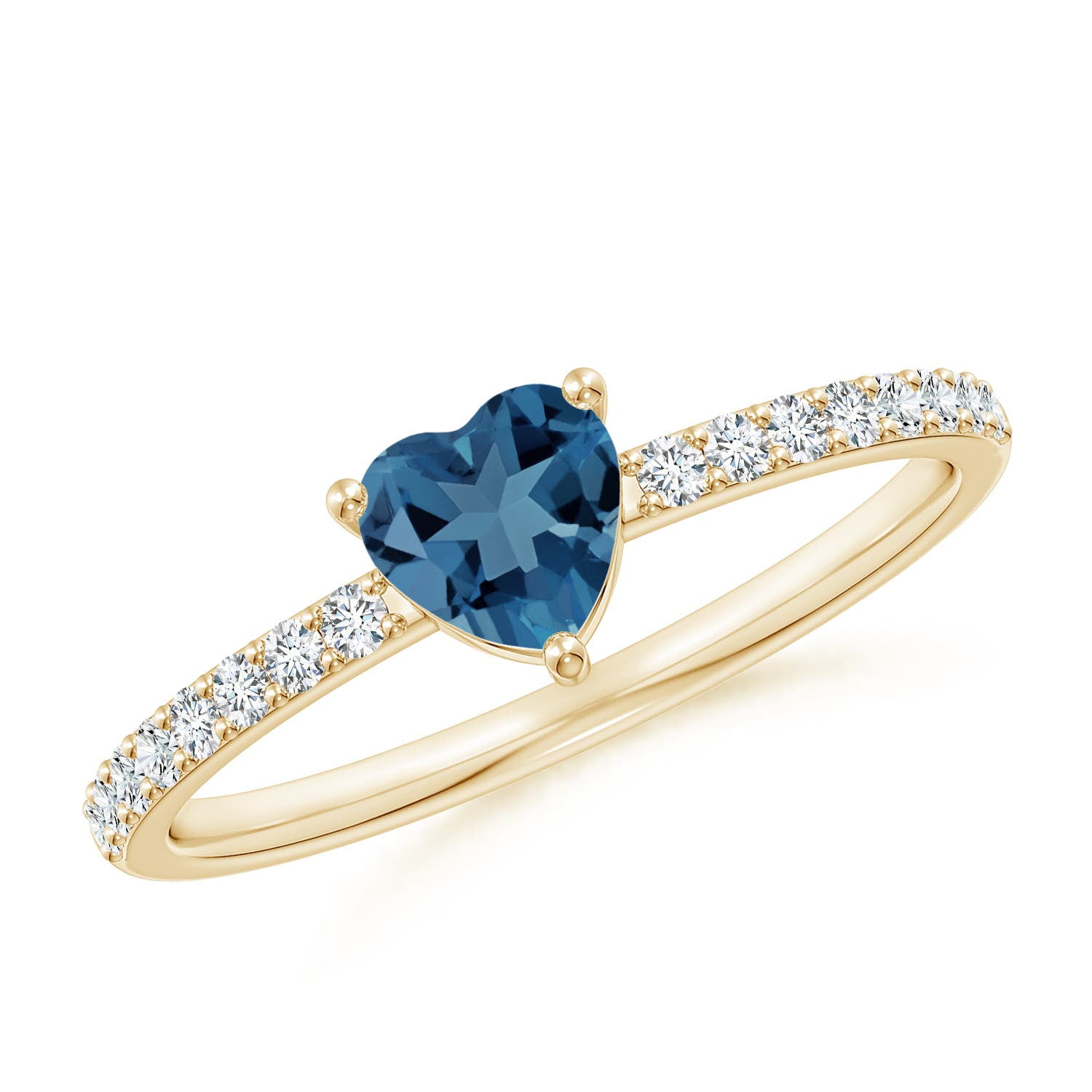 ANGARA Natural Heart London Blue Topaz Ring with Diamond Accents in 14K Yellow Gold for Women (Size-5mm) | November Birthstone Jewelry for Women | London Blue Topaz Ring (Ring Size - 7.5)