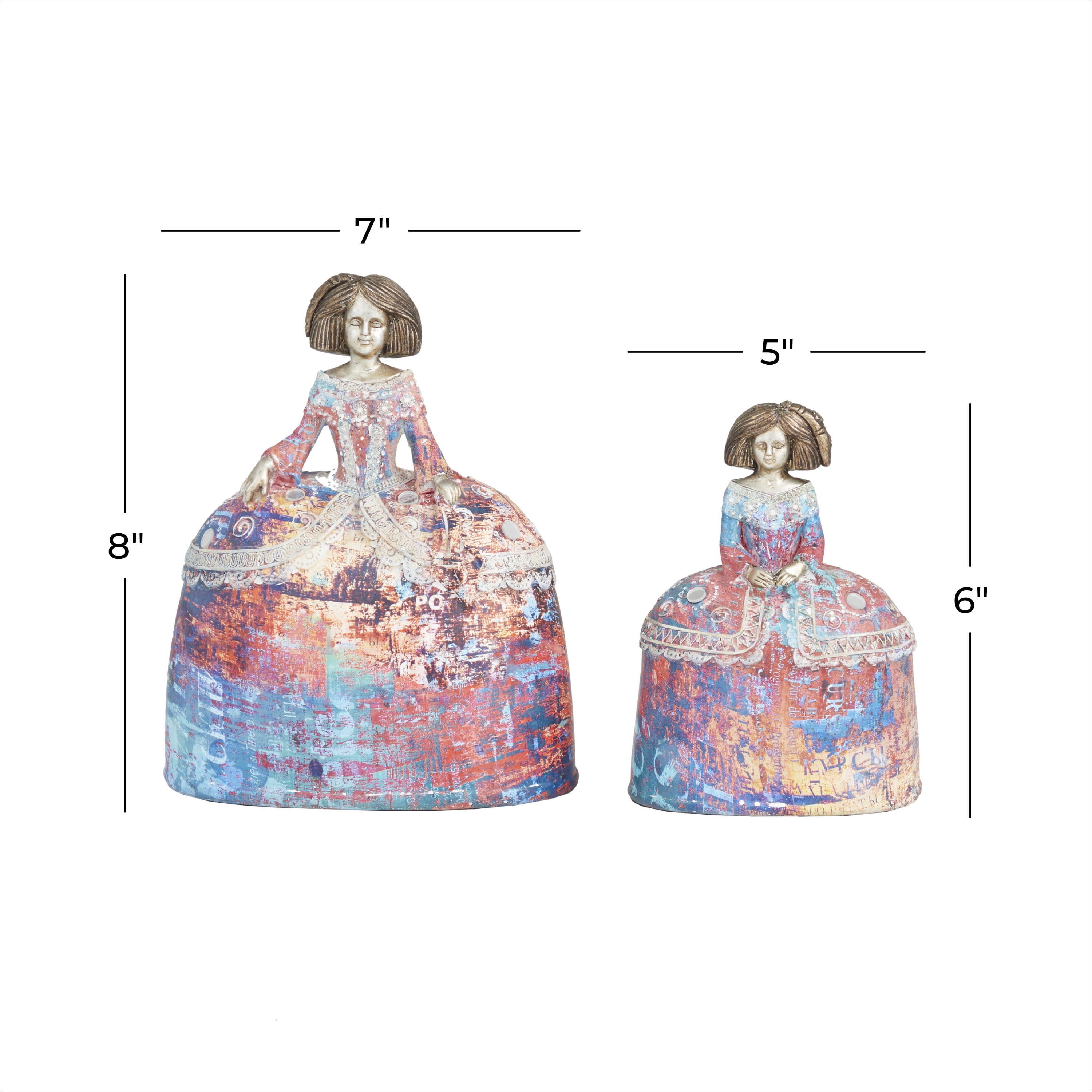 DecMode 5"W, 6"H Polystone Tuscan Sculptures, Multi Colored, 2-Piece