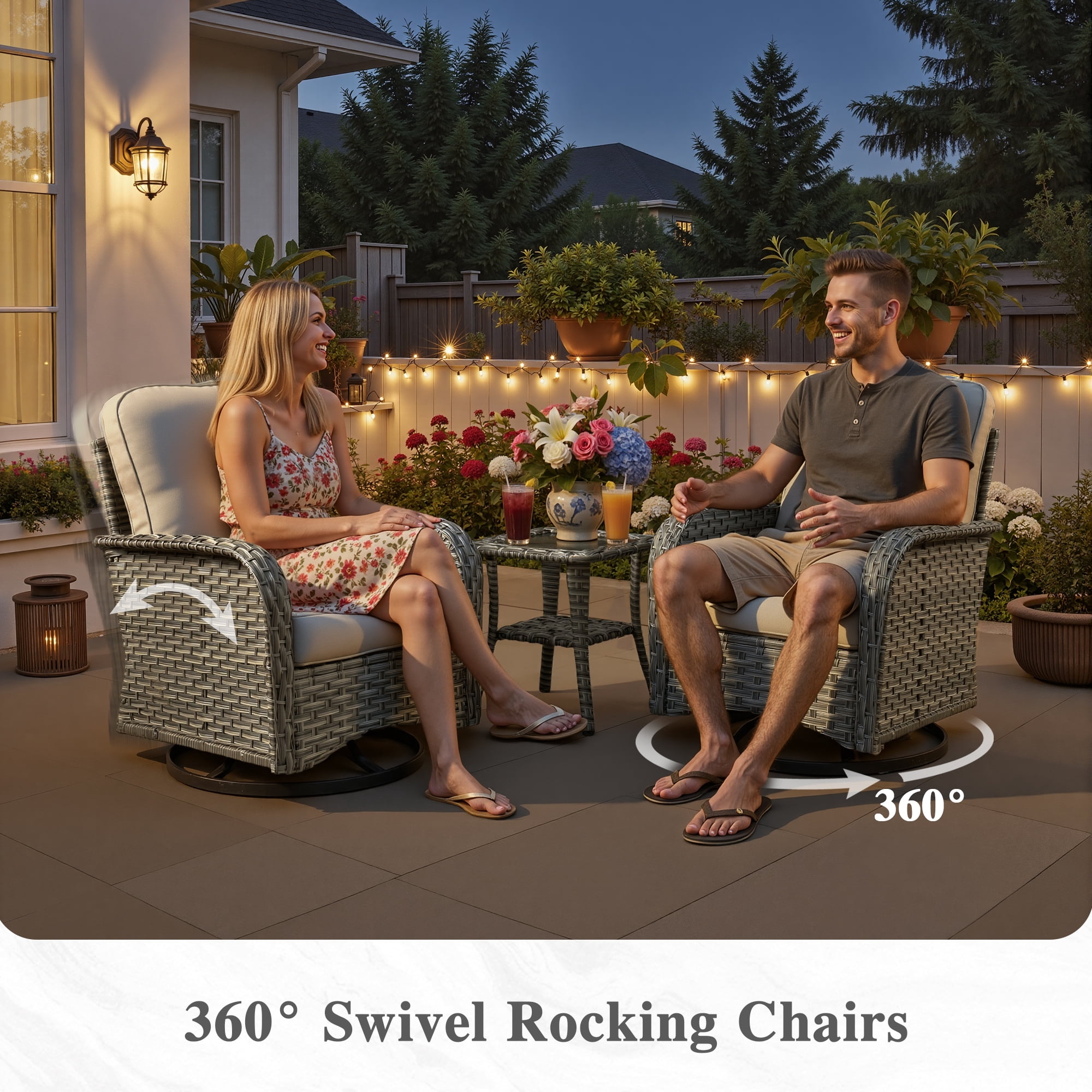 Ovios 8 Pieces Wicker Patio Furniture Sets Outdoor Conversation Sectional Sofa with Swivel Chairs & Solar Light Table