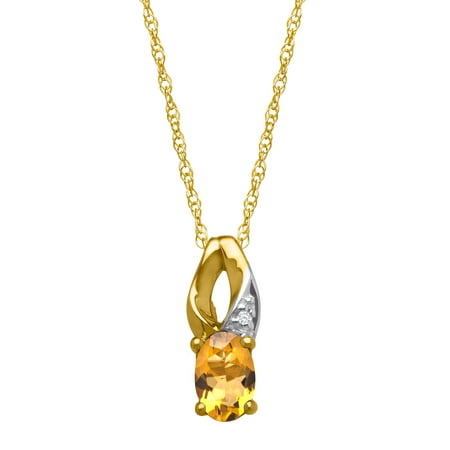 3/8 ct Natural Citrine Pendant Necklace with Diamond in 10kt Yellow Gold