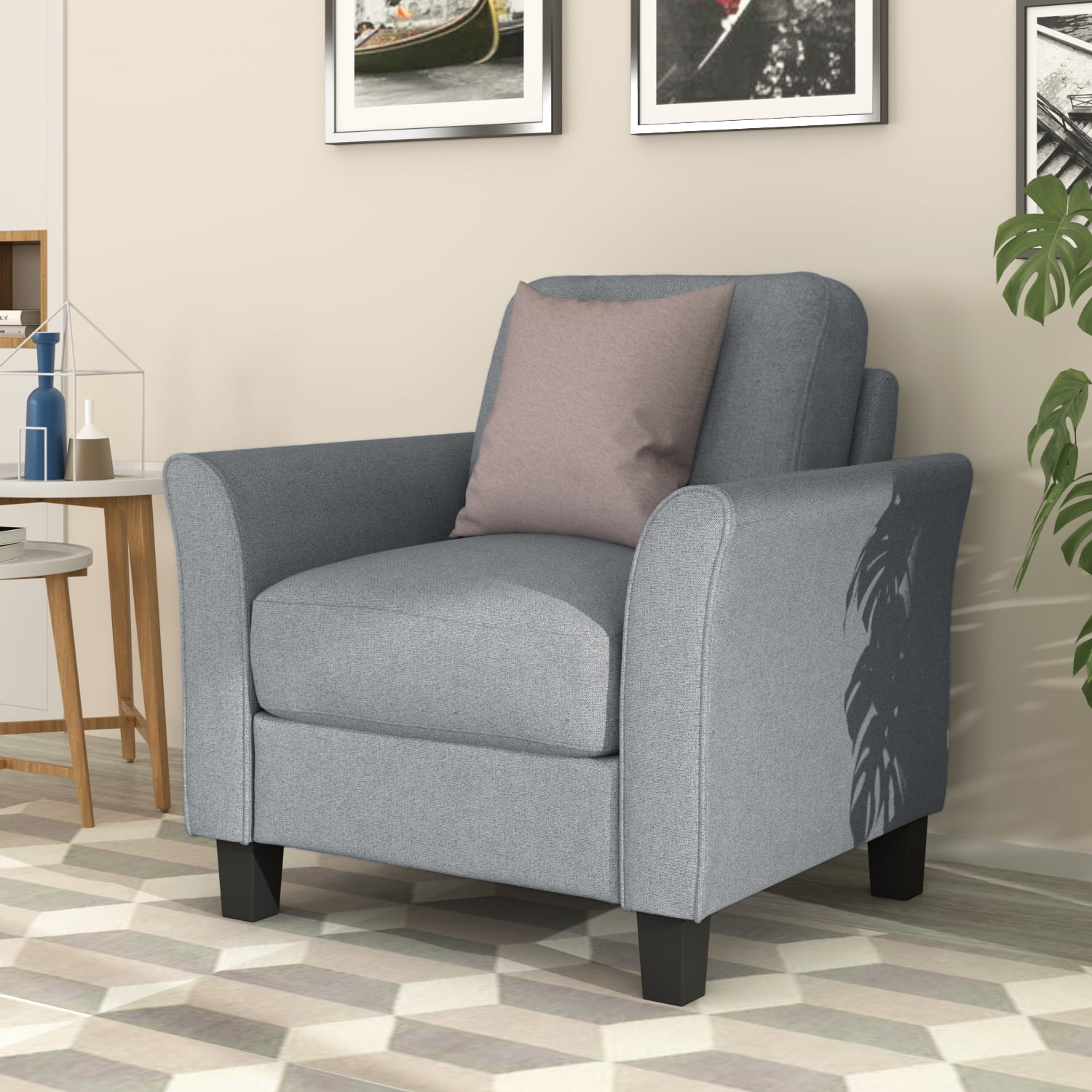 Kadyn Modern Linen Single Sofa Chair, Upholstered Accent Living Room Chair, Armchair Sofa for Reading, Lounging, Gray