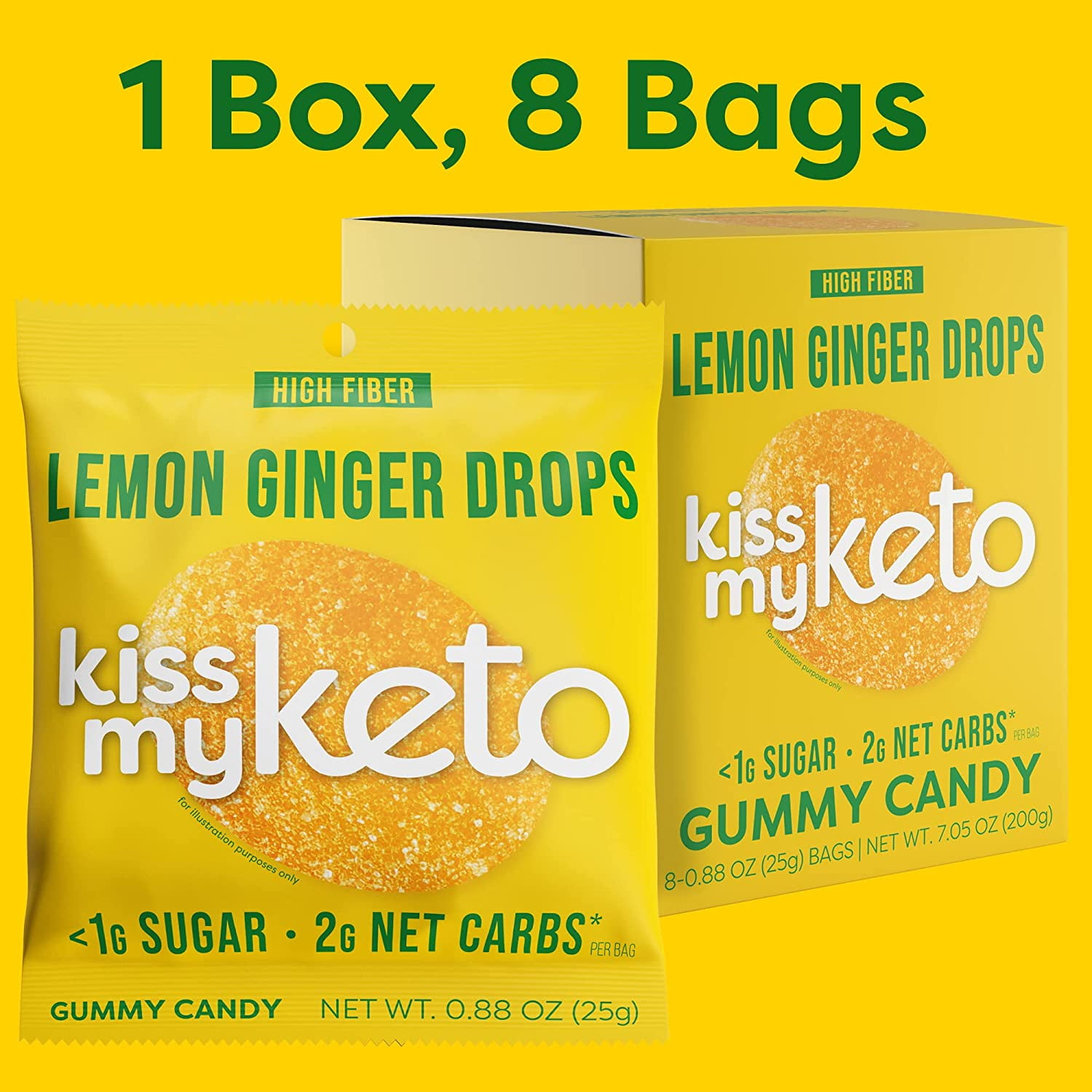 Kiss My Keto Gummies Candy – Low Carb Candy Lemon Ginger Drops, Keto Snack Pack – Healthy Candy Gummys – Vegan Candy, Keto Gummy Candy – Keto Candy Gummies (32-pack)