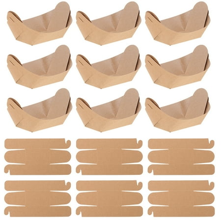 

100Pcs Disposable Paper Food Boats Frying Food Boats Folding Design Food Trays Kraft Paper Trays