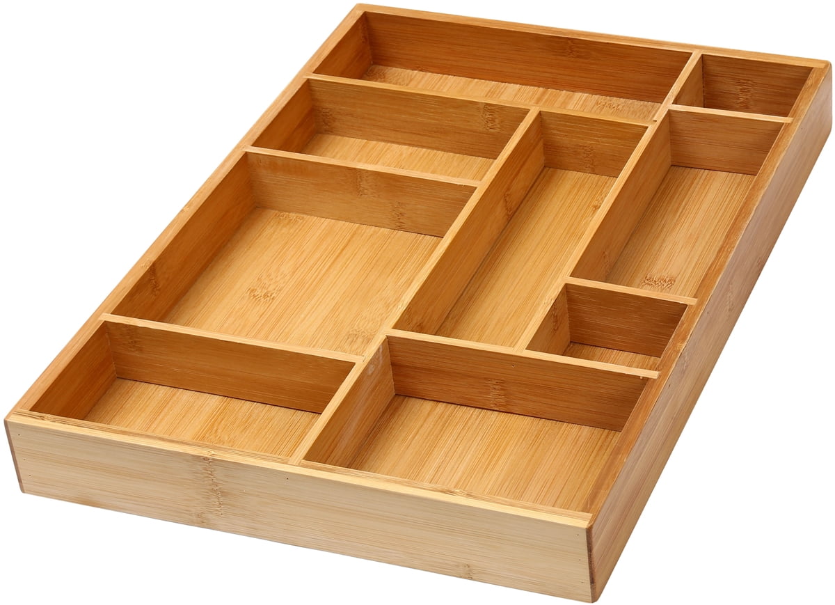 YBM Home Bamboo Drawer Organizer for Home Organization - 9 Compartment Tray, Brown