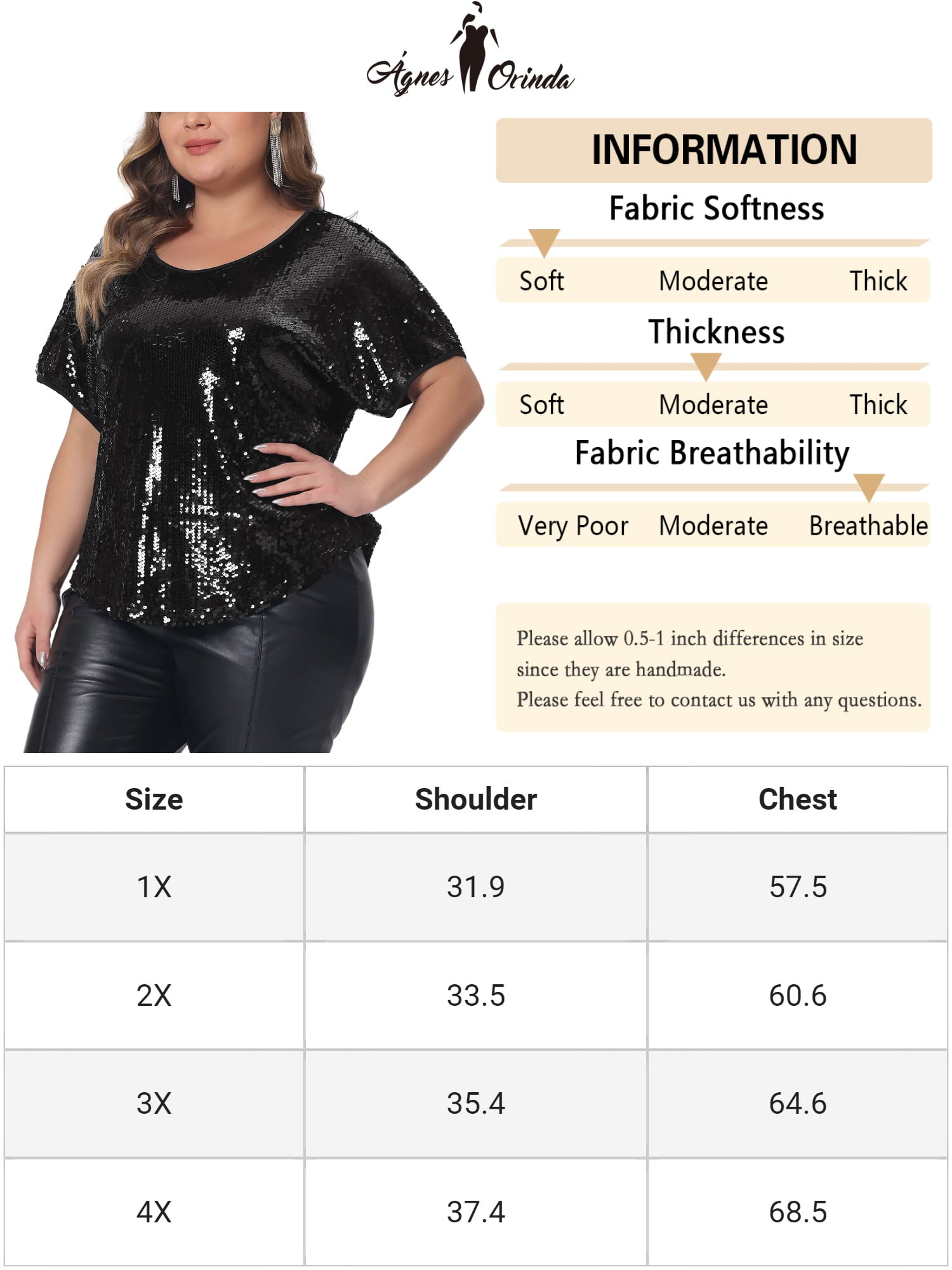 DARING DIVA Women's Plus Full Sequin Tops Sparkle Night Blouses 2X Black