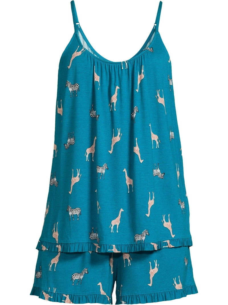Joyspun Women's Ruffled Knit Cami and Shorts Pajama Set, Sizes S