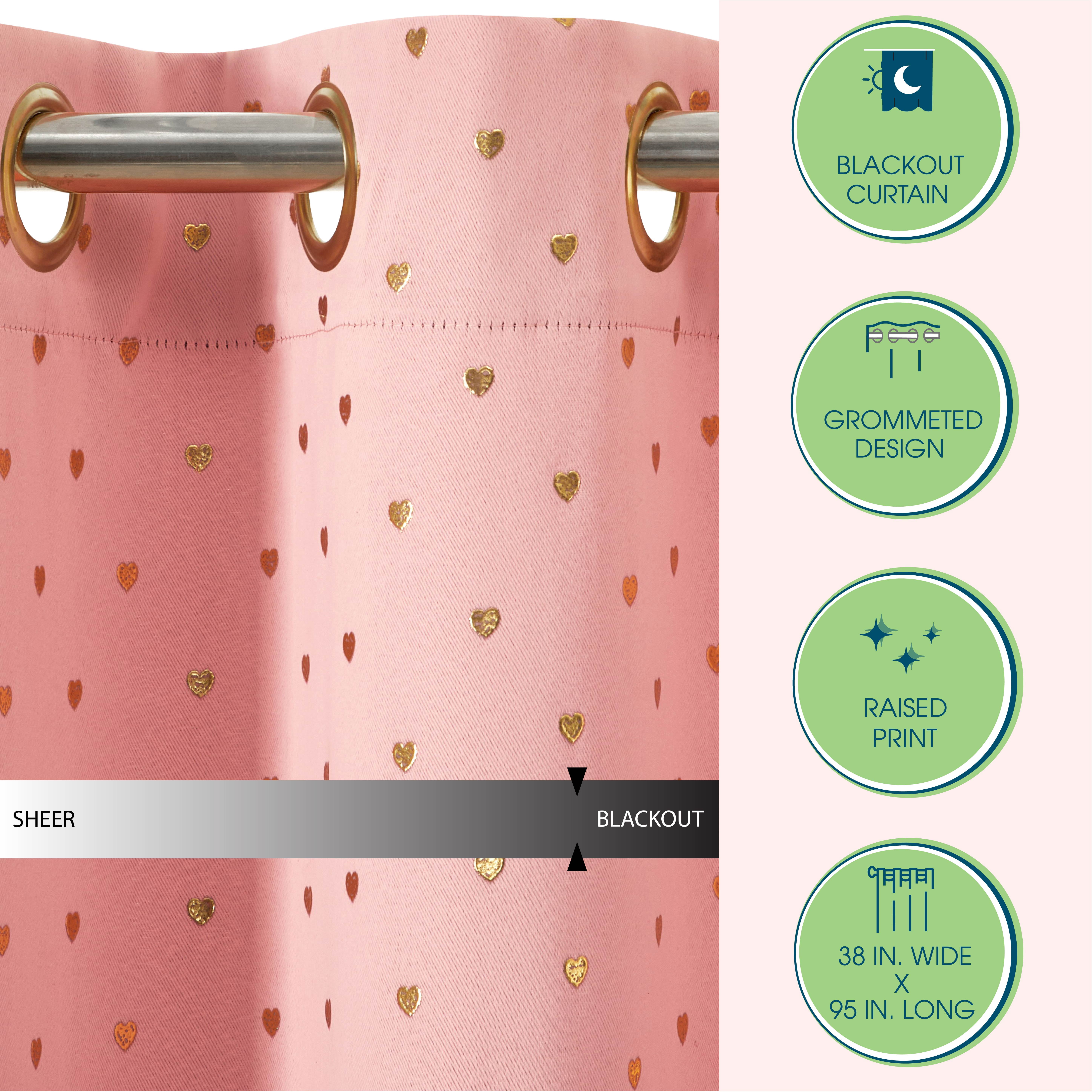 Your Zone Blackout Grommet Curtain Panel, 1 Panel, Pink/Metallic Heart, 37" W x 95" L