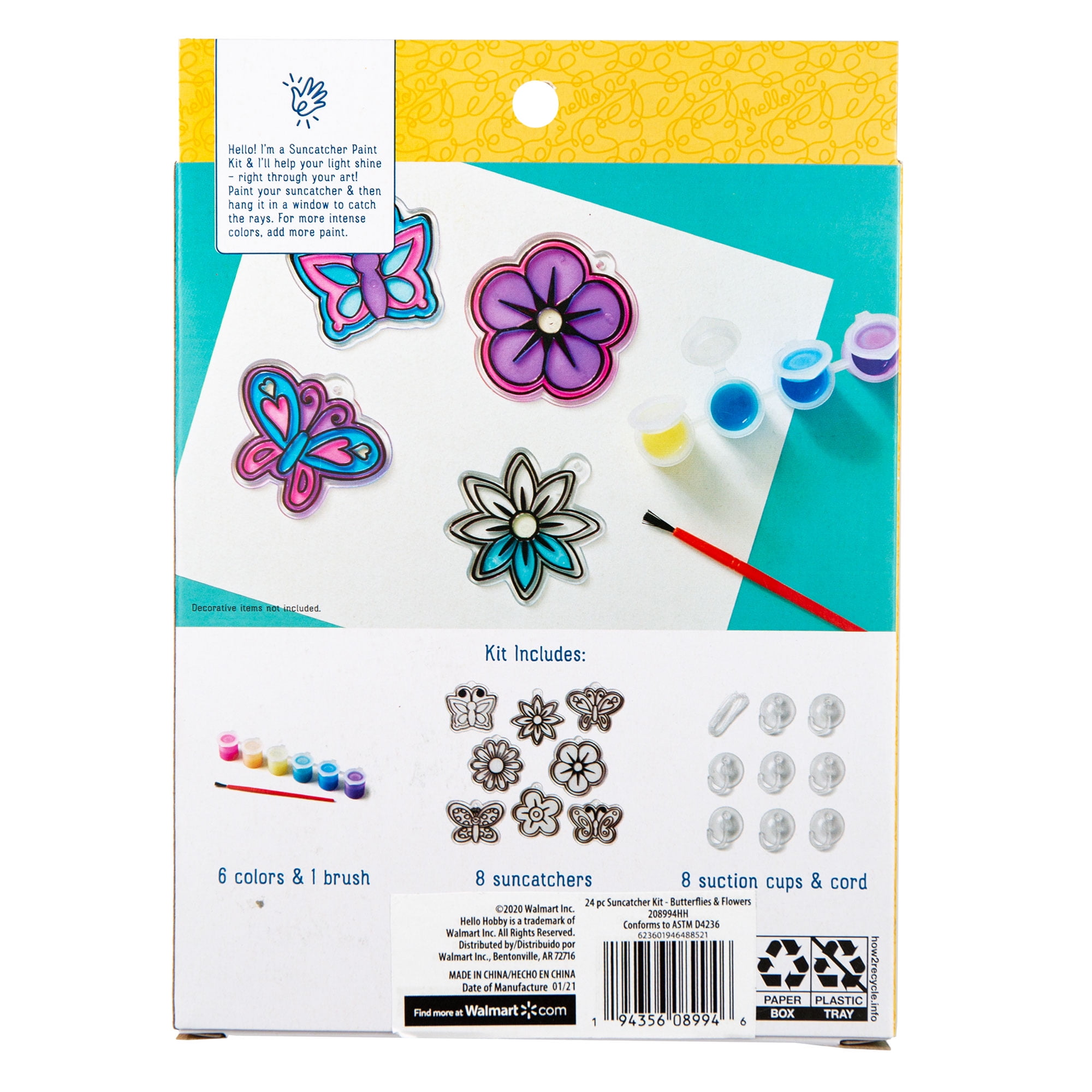 (3 pack) Hello Hobby Flowers & Butterflies Window Art, Customize 8 Plastic Suncatchers