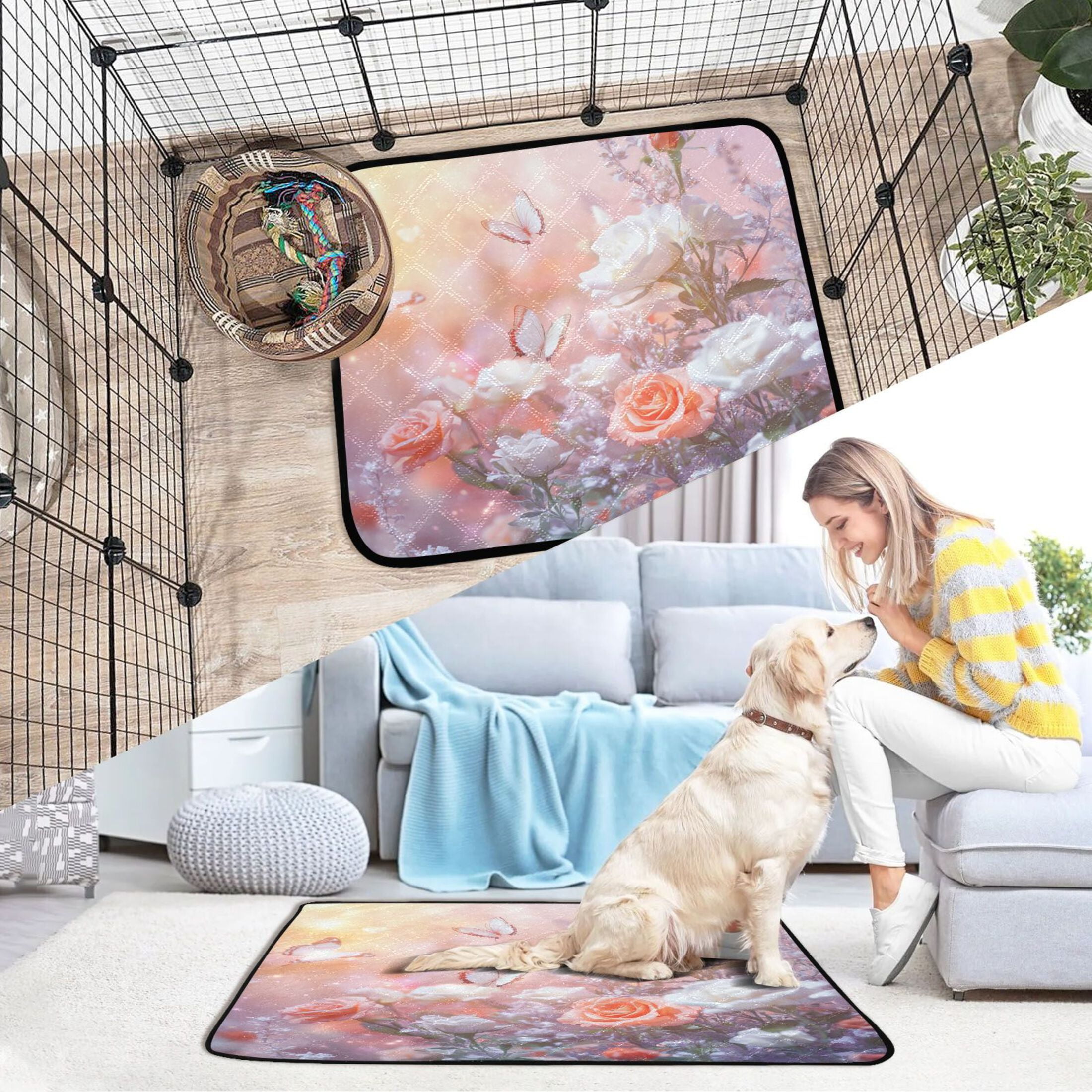 Qxltty Butterfly Gardens Cat litter Pads Pet Set of 2 Diaper Mats Center Anti-leakage Layer Absorbent Soft and Comfortable