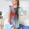 thumbnail image 4 of Fotbe Colorful Abstract Waves Vestido de Dormir para Niñas de 3 a 10 Años, Mangas Cortas, Estilo Princesa, Pijama Camisón con Mangas Voladas-Large, 4 of 6