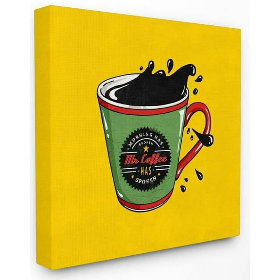 Stupell Industries Mr. Coffee Vintage Comic Book Yellow Design Canvas Wall Art by Ester Kay