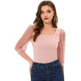 thumbnail image 1 of Blusa Vintage con Cuello Cuadrado Allegra K mujer ajustada semitransparente Mangas Abullonadas de malla 3/4 Rosa M, 1 of 4
