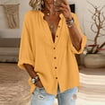 thumbnail image 5 of VBVC Women's Cotton Linen V Neck Henley Shirt , Long Sleeve Summer Tops , Ladies' Lightweight Button Up Tee with Pockets, Yellow , S-3XL, 5 of 10