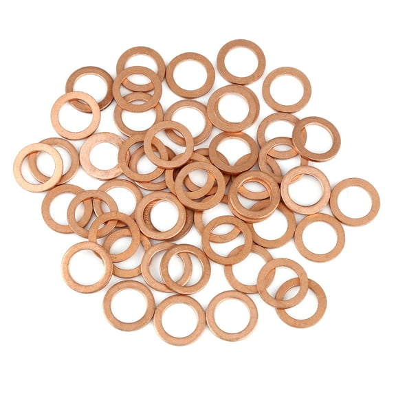 50pcs Copper Crush Washer Flat Sealing Gasket Ring Spacer for Car 10 x 15 x 1.5mm