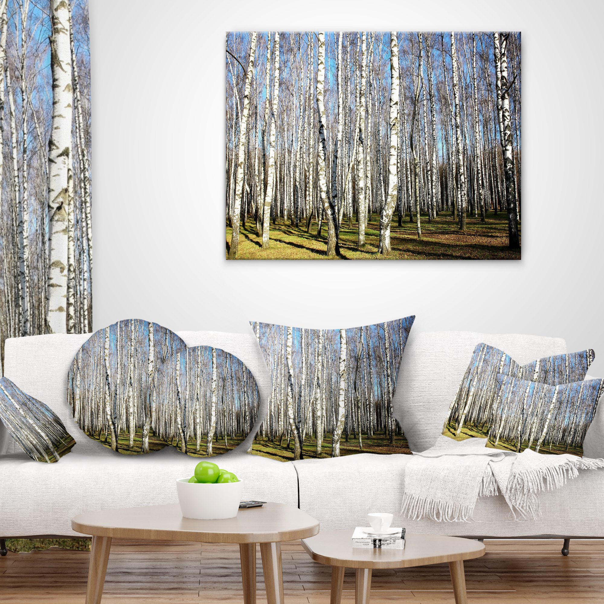 Designart Sunny Autumn Birch Grove - Modern Forest Throw Pillow - 18x18