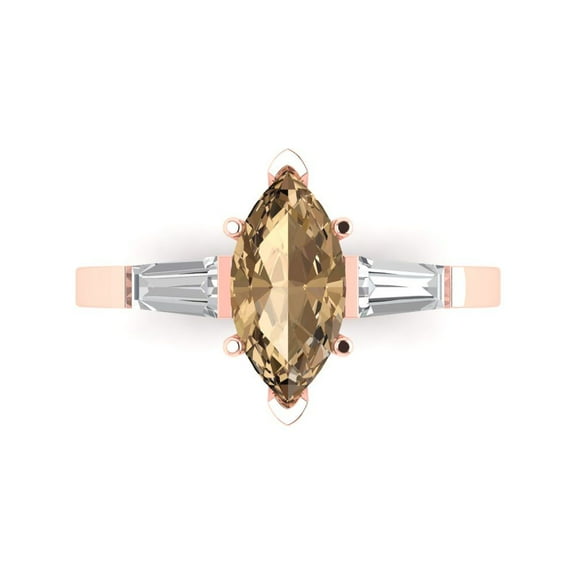 Clara Pucci 14K Rose Gold 2ct Champagne Three-Stone Ring for Women