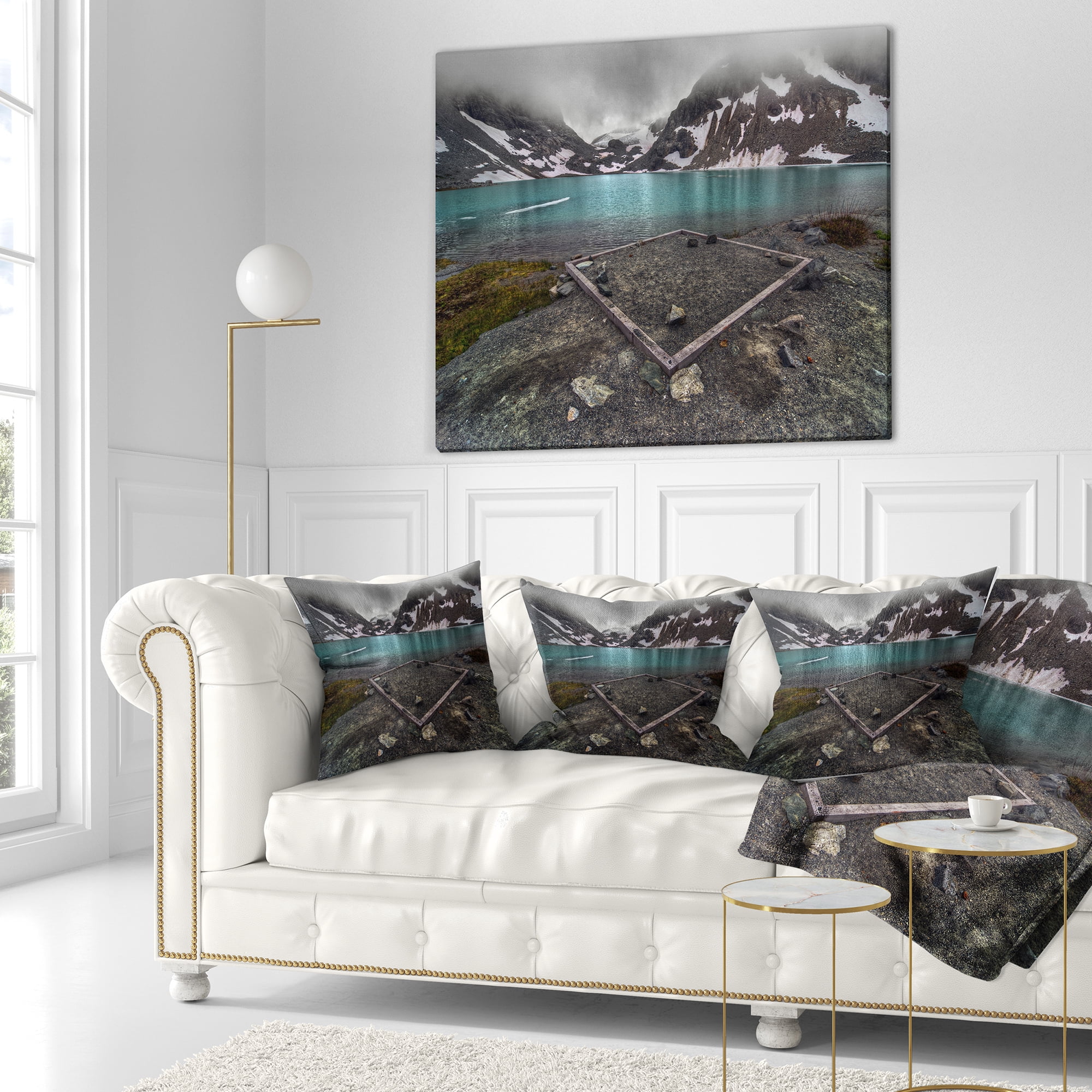 Designart Mountain Lake and Cloudy Sky - Landscape Printed Throw Pillow - 18x18
