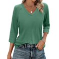 thumbnail image 5 of OIOLOYJM 3/4 Sleeve Tops for Women Dressy Solid Color Tshirt Trendy Lightweight V Neck Tops Business Outfits #Green001 M, 5 of 7
