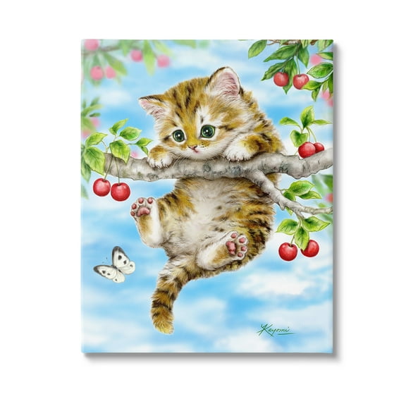 Stupell Industries Kitten Chasing Butterfly Animals & Insects Painting Gallery Wrapped Canvas Art Print Wall Art, 16 x 20