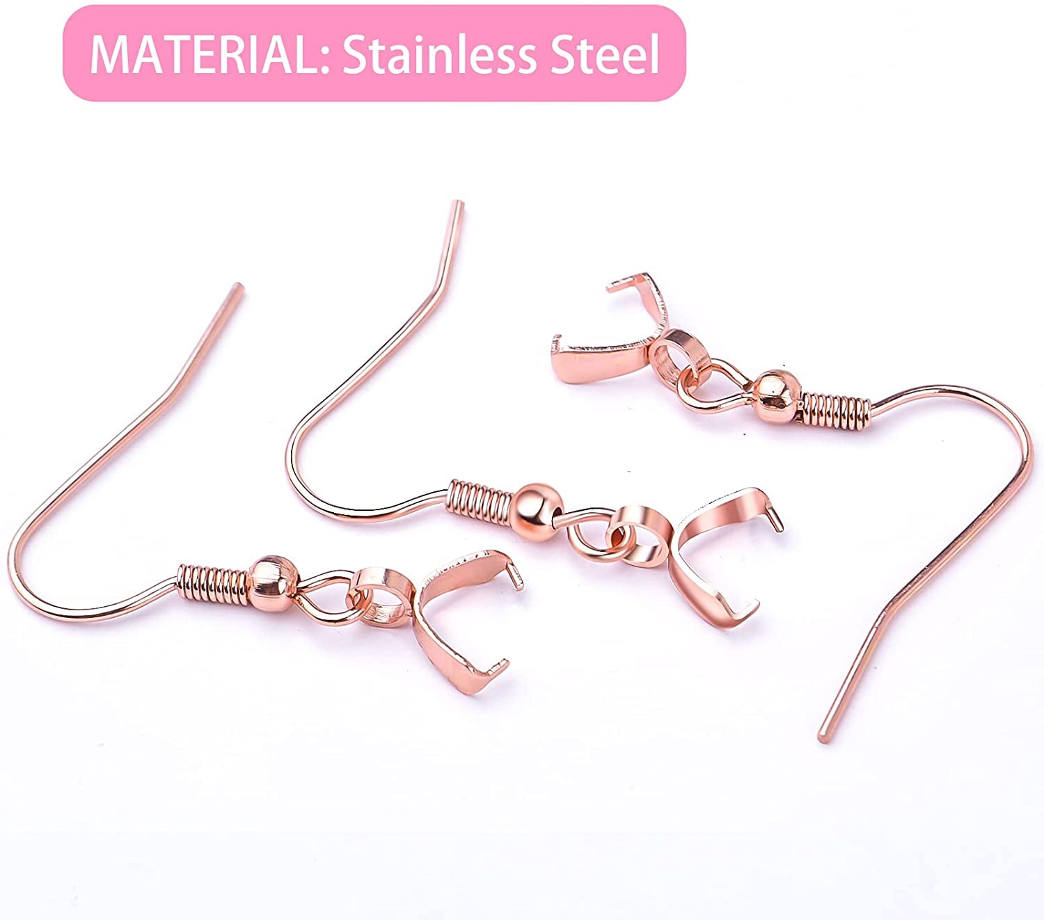 GG 50pcs/lot Stainless Steel Rose Gold Silver Earring Hooks Earrings Clasps  Findings Earring Wires for Jewelry Making Supplies DIY T1124 (Color 