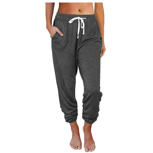 Timegard Pantalon de Jogging Ample pour Femmes Taille Haute Bas Resserré Pantalon de Sport Couleur Unie avec Poches