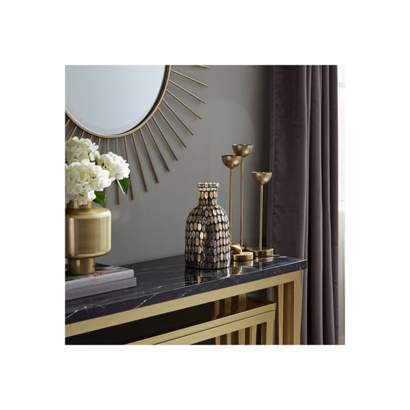 Glass Vase with Mosaic Design, Handcrafted Glam Decorative Accent for Home & Office, Elegant Glass Flower Holder for Living Room & Bedroom, 8" Bronze & Copper