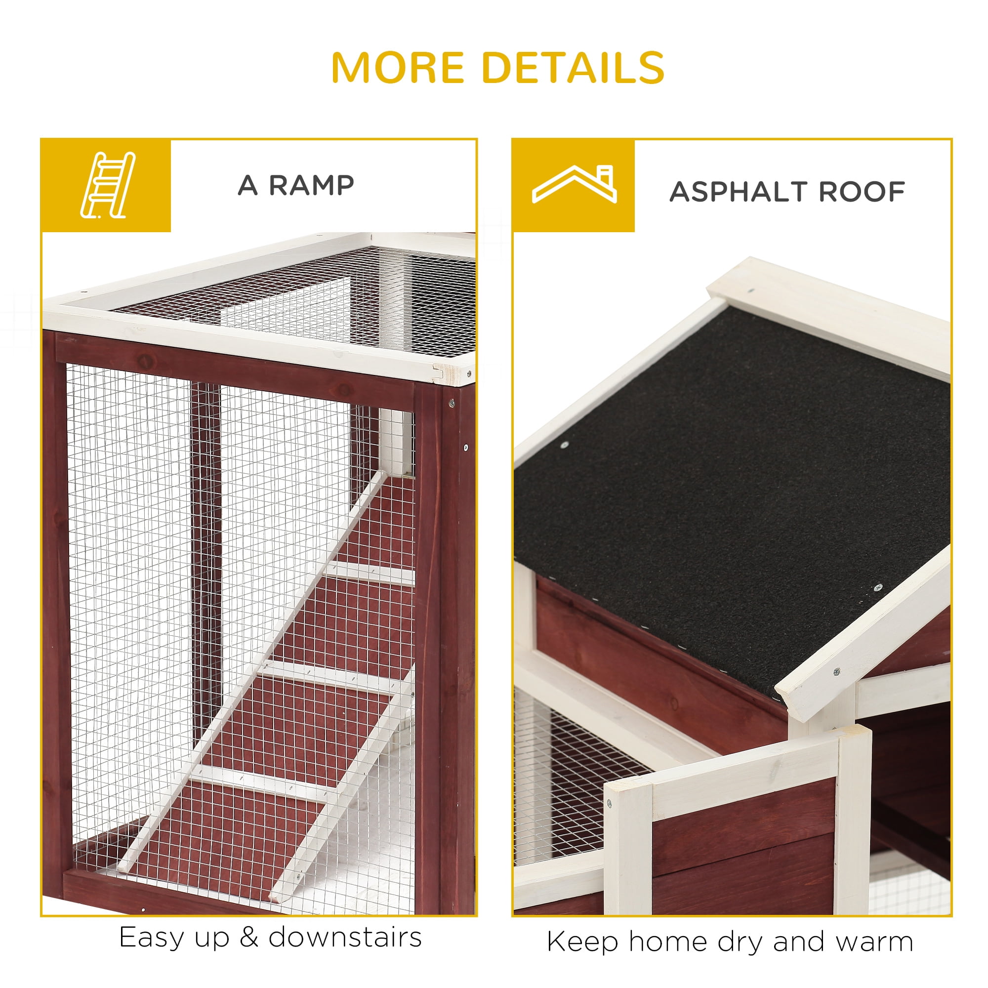 PawHut 48" Weatherproof Wooden Rabbit Hutch with Slant Roof & Outdoor Run, Brown