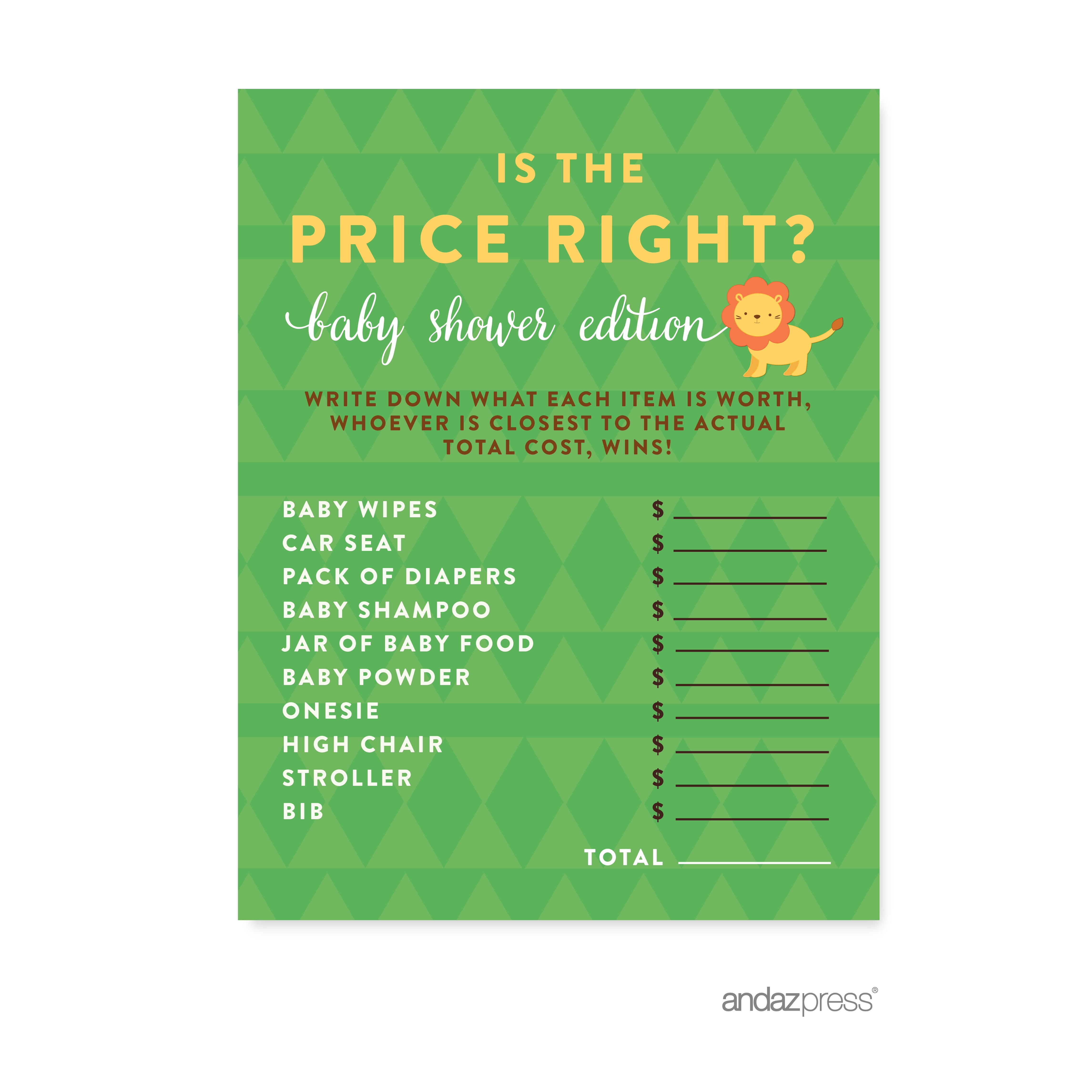 Is The Price Right? Jungle Safari Baby Shower Games, 20Pack