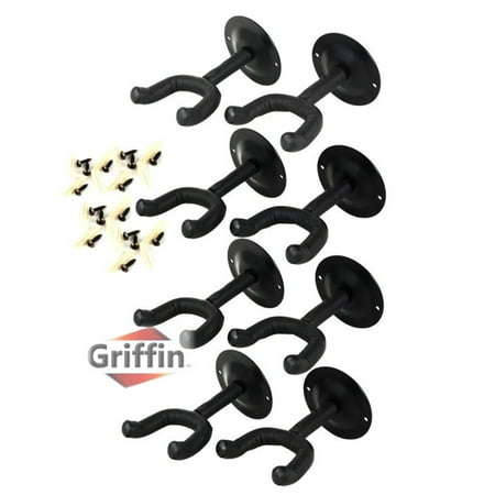 Guitar Wall Mount Hangers (Pack of 8) by Griffin Hanging Hooks Mount, Neck Holders Set for Acoustic or Electric Guitar, Bass, Violin, Mandolin, Banjo All Steel Music Instrument Display