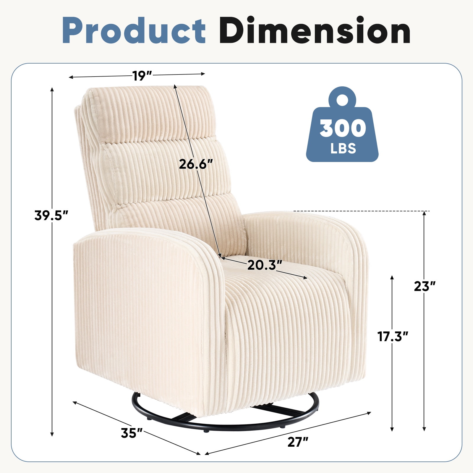 EDX 360°Swivel Nursery Chair, Comfy Chair for Bedroom, Rocking Chair with Thickened Seat Cushion, High Back Sofa Chairs for Living Room, Nursery Room and Reading Room, Beige