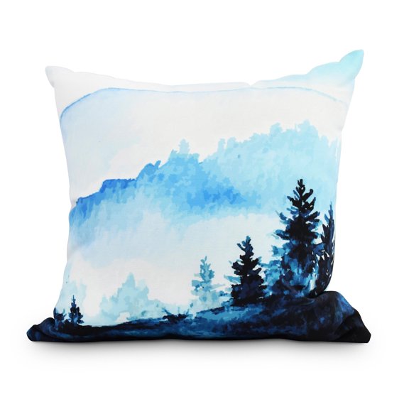 Winter Scene 20 Inch Blue Holiday Print Decorative Throw Pillow