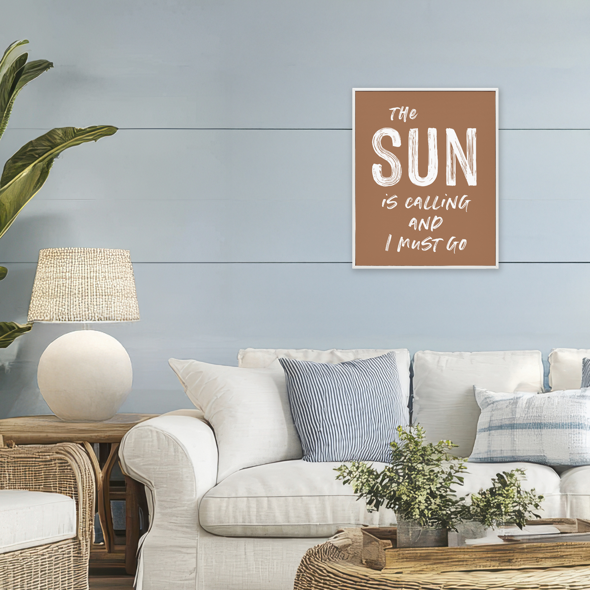 Sun Is Calling Must Go White Framed Giclee Art, design by Lettered and Lined