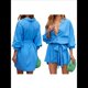thumbnail image 3 of Vestido Camisero Mini con Cuello en V, Botones, Plisado, Mangas 3/4 y Cinturón para Mujer. Azul XXL, 3 of 7