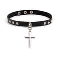 thumbnail image 4 of Punk Gótico Negro Pu Cuero Cruz Gargantilla Collar Retro Spike Remache Cuello Joyería Collar Ajustable Clavícula Cadena Advancent AP005981-00, 4 of 6