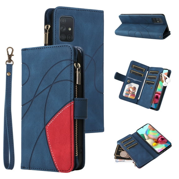 Samsung Galaxy A71 5G Case , Wallet Cover Zipper Poket Nine Card Slot PU Leather Magnetic Clasp Kickstand Compatible with Samsung Galaxy A71 5G Case - Blue