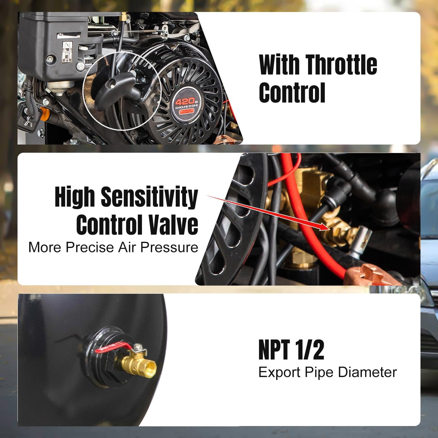 HPDMC 13HP Gas Powered Air Compressor - 35CFM 125PSI 3-Cylinder Piston Pump - 30 Gal ASME Tank - Electric Start Gas Air Compressor for Workshop, Construction & Farm - Heavy Duty Portable