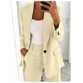 thumbnail image 2 of Dezsed Women's 2 Piece Outfit Casual Solid Open Front Blazer and Straight-Leg Pant Suits Set Business Office Lady Suits Sets Beige XXXL, 2 of 5