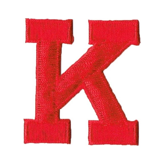 Alphabet Letter - K - Color Red - 2" Block Style - Iron On Embroidered Applique Patch