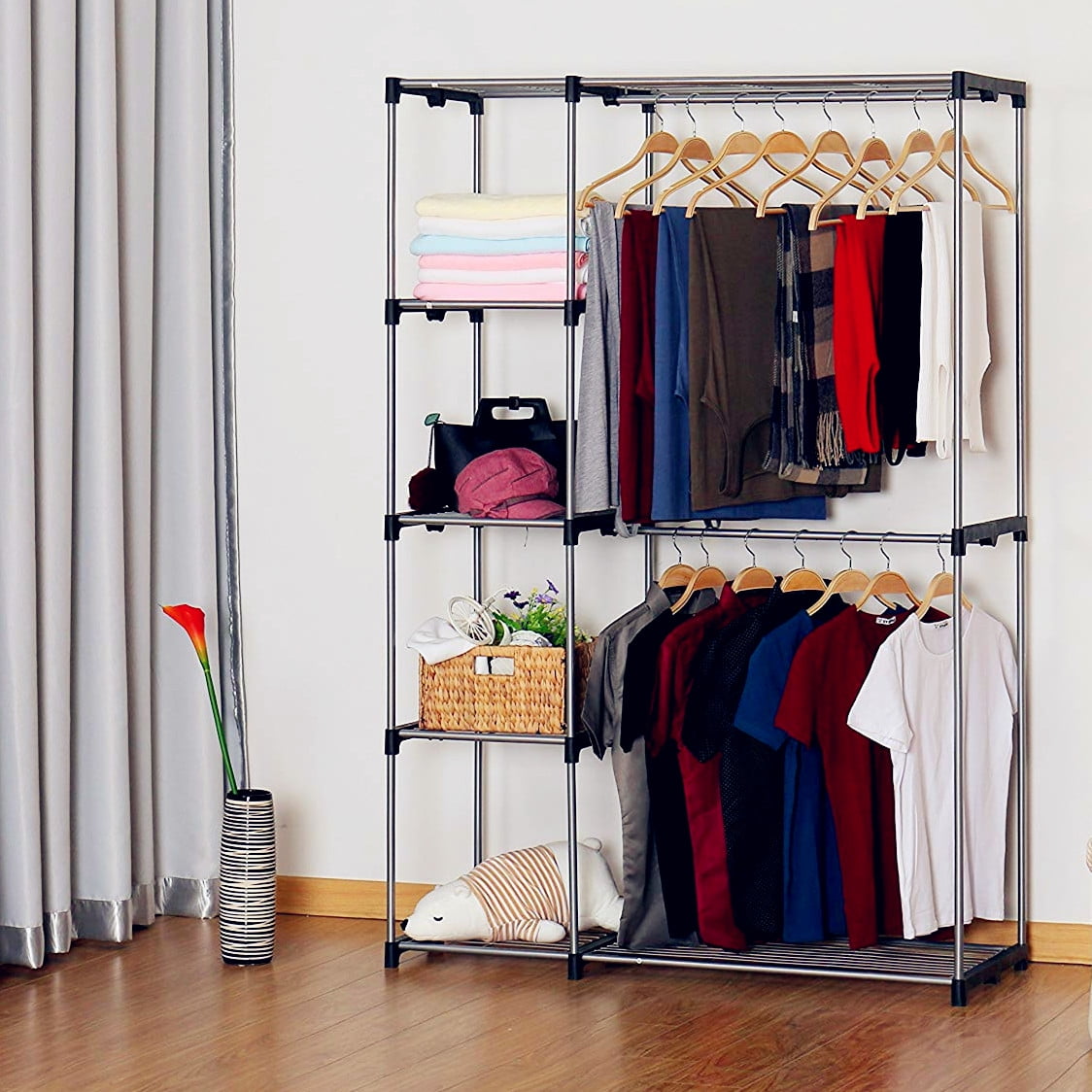 Closet Shoe Izer Wardrobe Metal Storage Clothes Rack Double Rod Departments