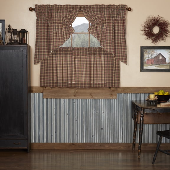 VHC Brands Crosswoods 4 PC Natural Curtain Set (2 Prairie Swag 36x18 and 2 Tier 24x36)