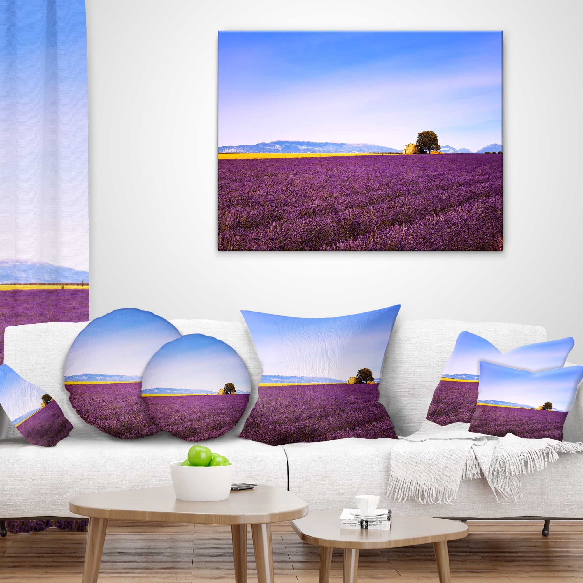 Designart Lavender Flowers with Old House - Landscape Wall Throw Pillow - 16x16