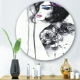 thumbnail image 2 of Designart 'Monochrome Female Portrait With Colorful Makeup' Modern Circle Metal Wall Art 23x23 - Disc of 23, 2 of 5