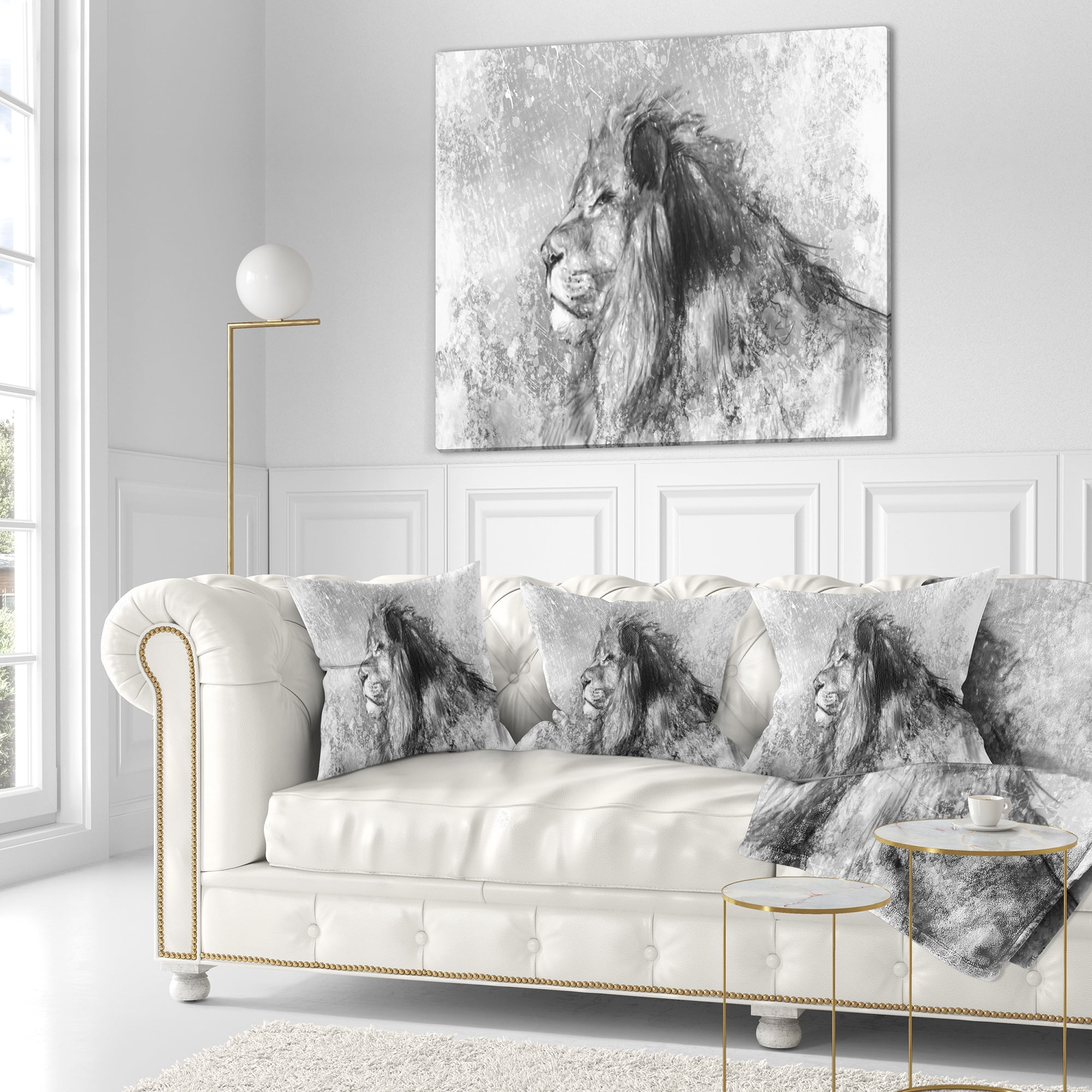 Designart Lion Tattoo Illustration Art - Abstract Throw Pillow - 16x16