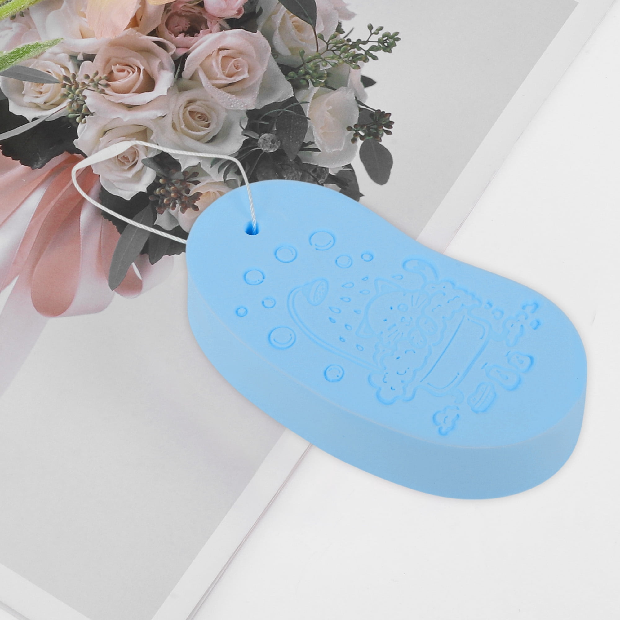 Unique Bargains Cat Pattern Bath Sponge Body Scrubber 1 Pc Sky Blue