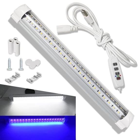DISEN Dual Color White and Black Light Bar, Dimmable UV Strip Lights 10W 1ft LED Blacklight for Fluorescent Tapestry Poster Room Body Paint Glow Party UV Blacklight Tube for Cabinet/Display Magnet