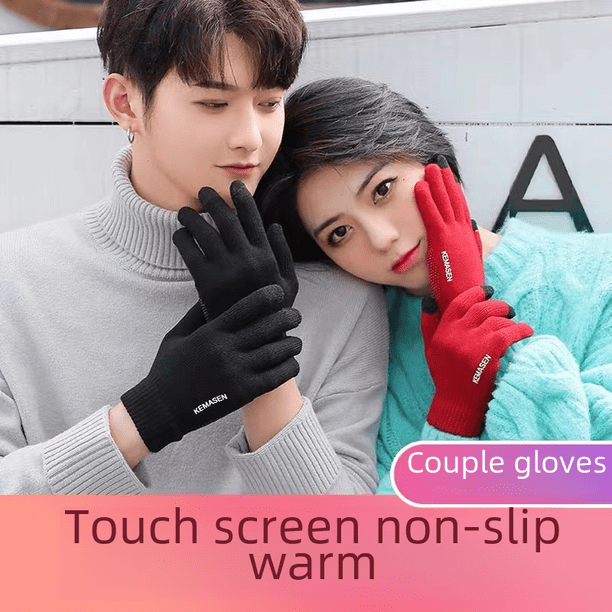 Guantes de pantalla táctil antideslizantes para hombre, de invierno, acolchados, de lana fría, cálidos, de punto, para niñas, para conducir con guantes
