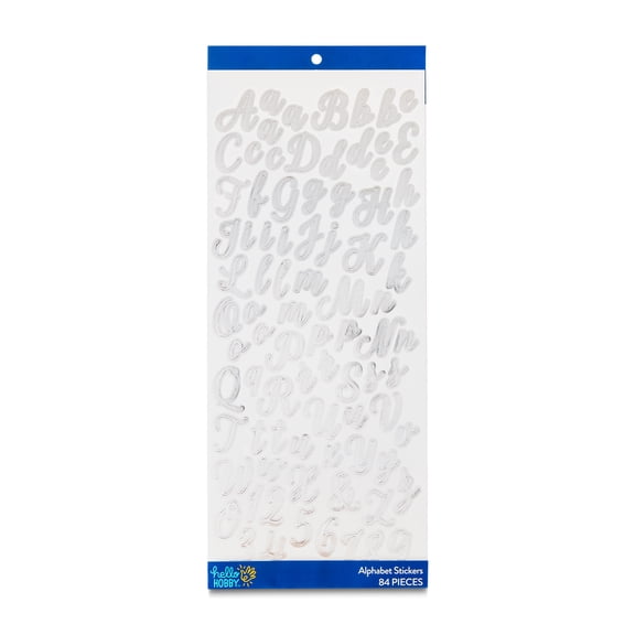 Hello Hobby Large Silver Foil Script Alphabet Stickers, 84 Count