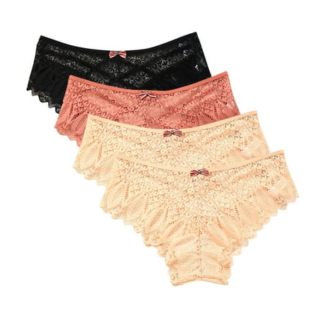 Plus Size Panties 4pc Panties for Women Lace Thong Lace Breathable Underwear Scallop Thongs Ladies Plus Size Underpant Briefs Panties for Women Orange L