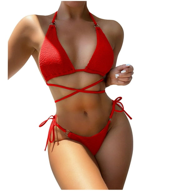 Mujeres sexy sólido vendaje bikini conjunto push-up pad traje de baño ropa de playa Fridja nalpqowj60307